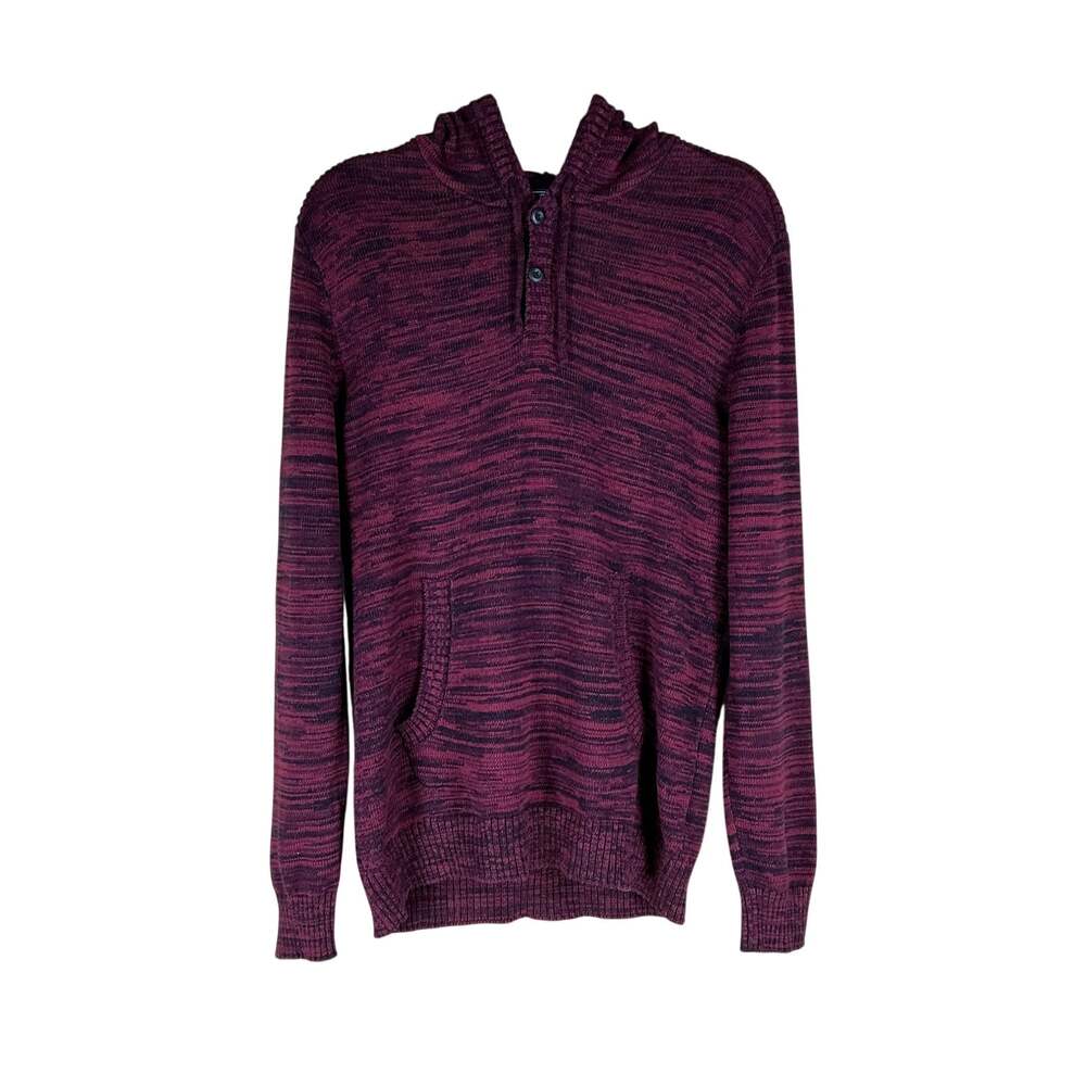 American Rag Hoodie Sweatshirt Men L Red Black Striped Henley Cotton Streetwear